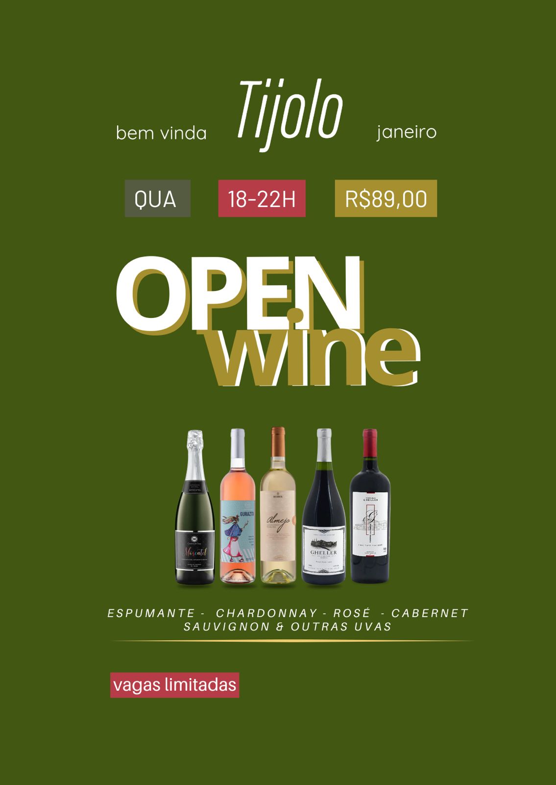 Open Wine todas as quartas por R$ 89